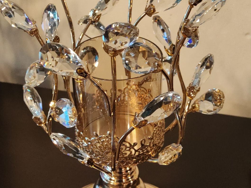 Set de 3 Candelabros Metal/Vidrio, Diseño Golden Metal Tree-6