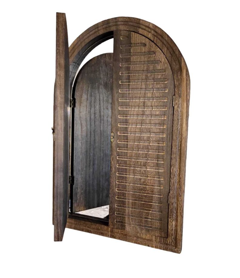 Espejo De Madera Cafe Oscuro Forma Ventana Con Puertas 44x66 Cm-0