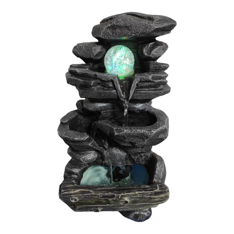 Fuente De Agua Diseño Piedra Con Luz Y Esfera, 35 Cm Alto-0