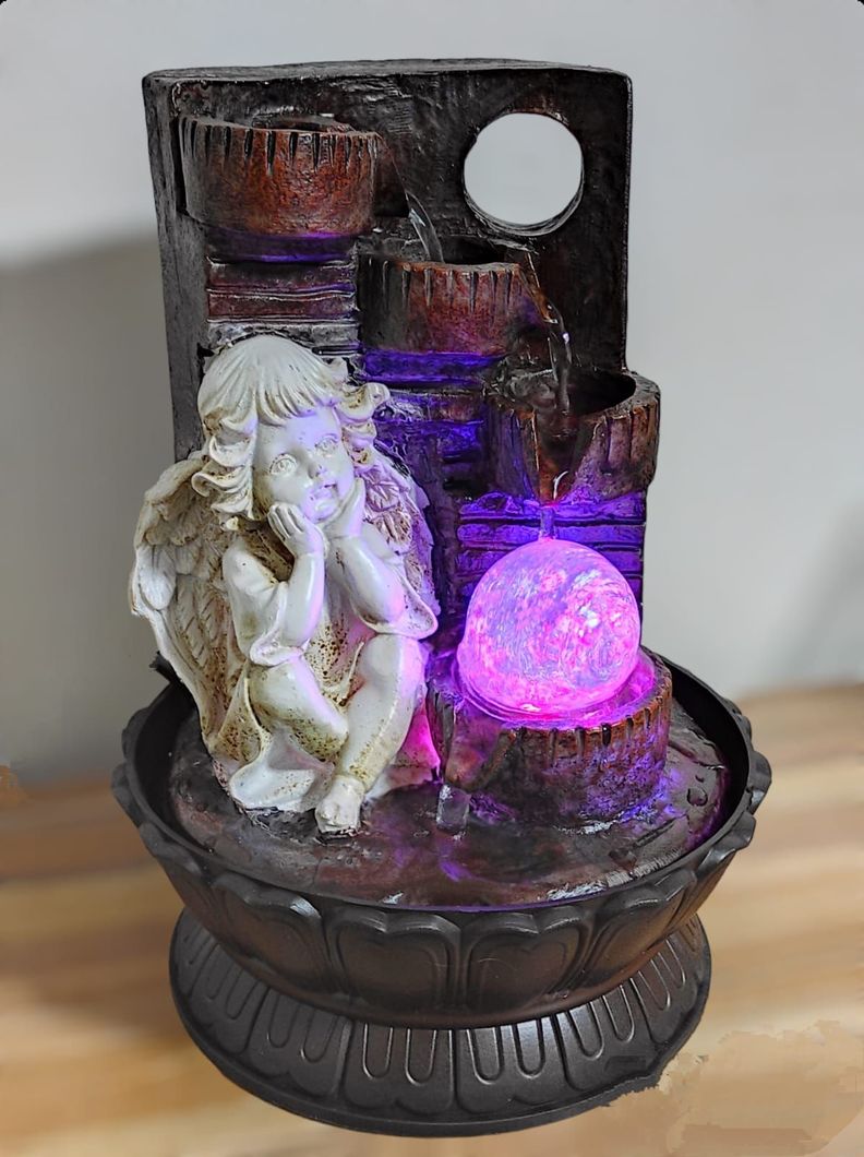 Fuente De Agua 3 Cantaros Angel Con Luz Led Y Esfera 27 Cm-1