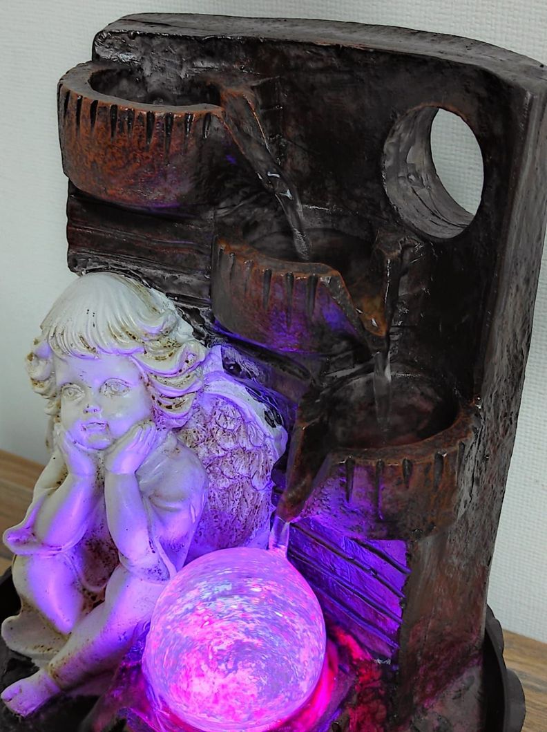 Fuente De Agua 3 Cantaros Angel Con Luz Led Y Esfera 27 Cm-3