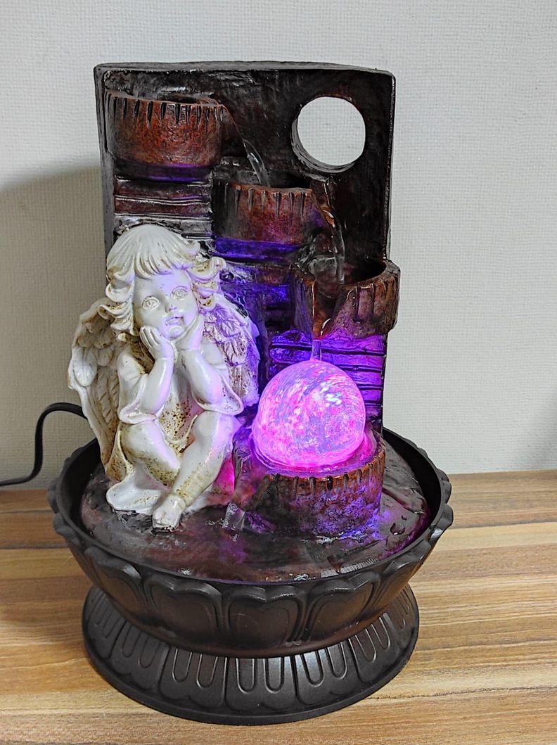 Fuente De Agua 3 Cantaros Angel Con Luz Led Y Esfera 27 Cm-4
