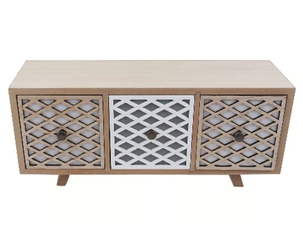Organizador Madera 3 Cajones Malla Beige Y Blanco 32.5x14x10cm-0