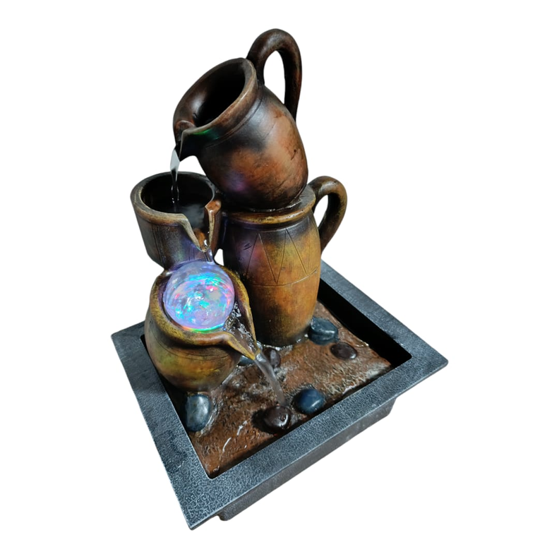 Fuente De Agua Diseño 4 Cantaros Con Luz Led Y Esfera 35 Cm-2