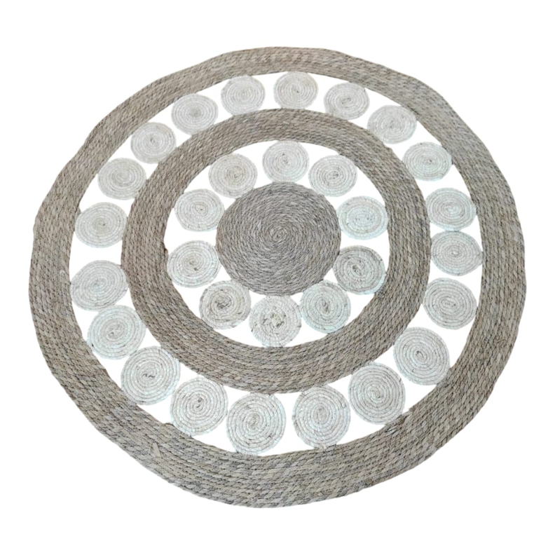 Hermosa Alfombra De Yute Bicolor Circulos 120 Cm Diametro-0