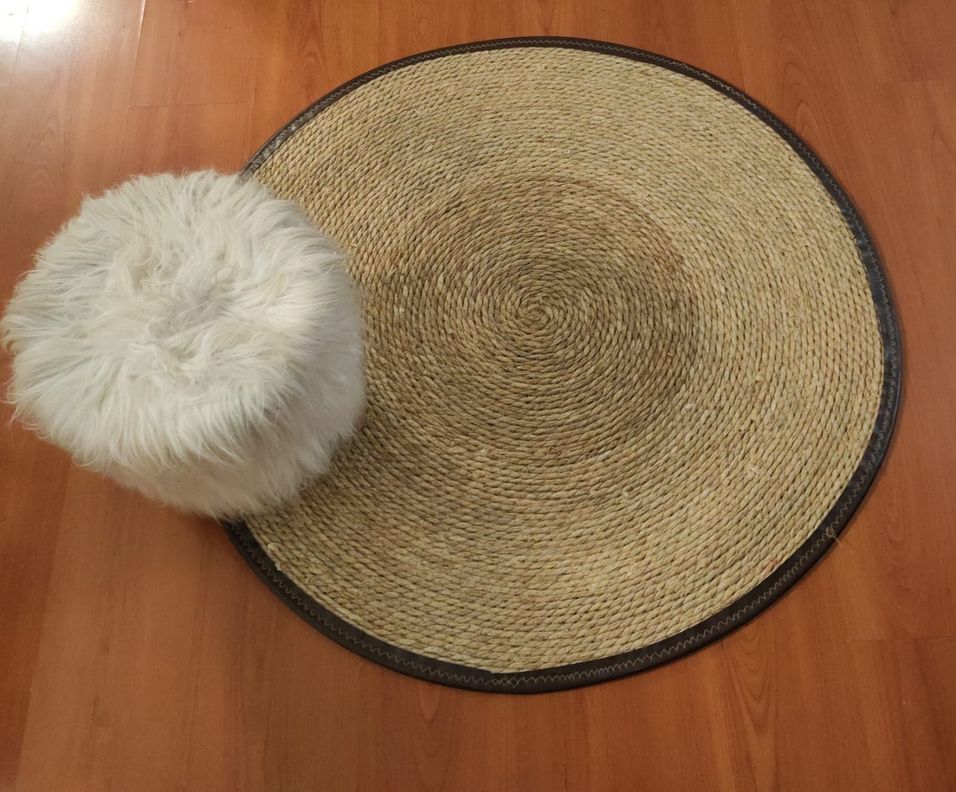 Alfombra Yute Lisa, Borde Forrado Cocido Ecocuero Cafe 100cm-1