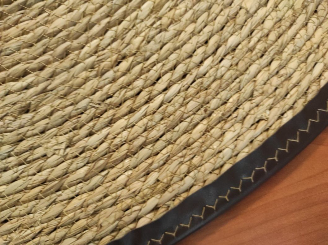 Alfombra Yute Lisa, Borde Forrado Cocido Ecocuero Cafe 100cm-2