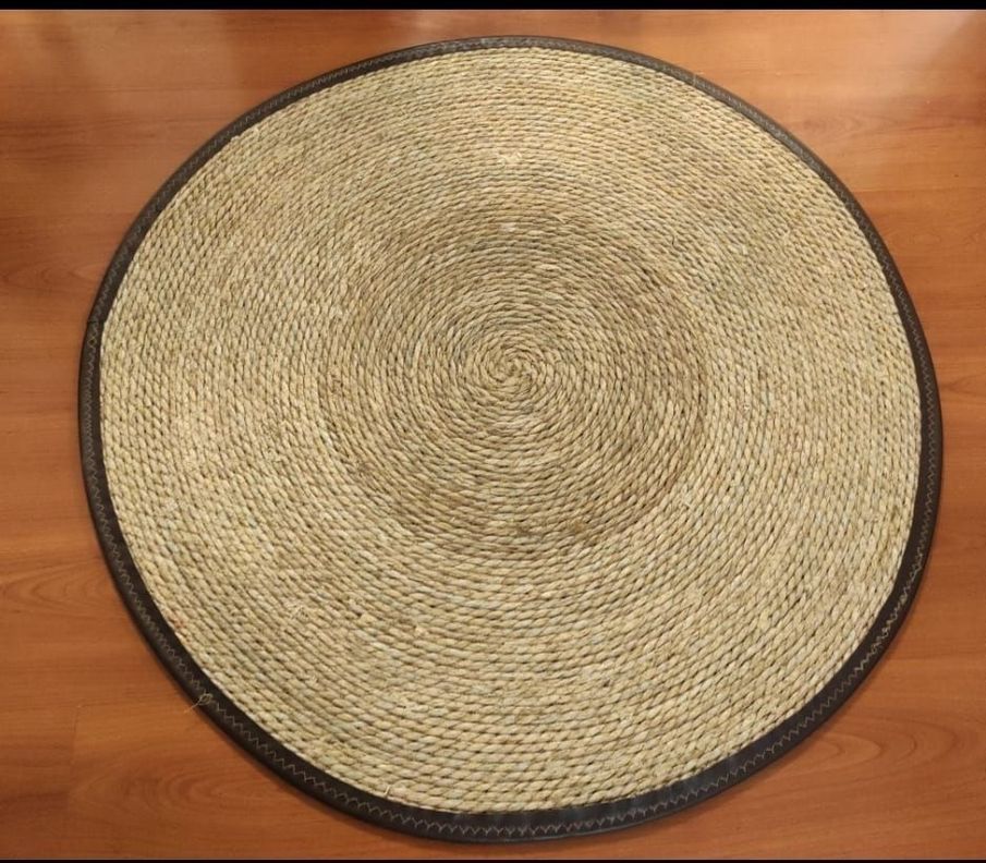 Alfombra Yute Lisa, Borde Forrado Cocido Ecocuero Cafe 100cm-3