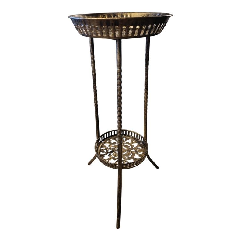 Pedestal Porta Macetas Metalico 2 Niveles Color Dorado Envejecido.-0