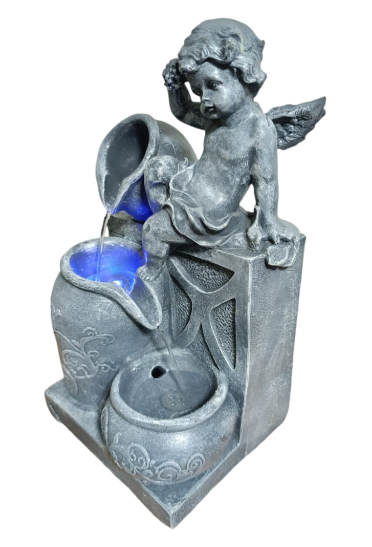 Fuente De Agua 3 Cantaros Angel Con Luz Led 36x19x16 Cm-0