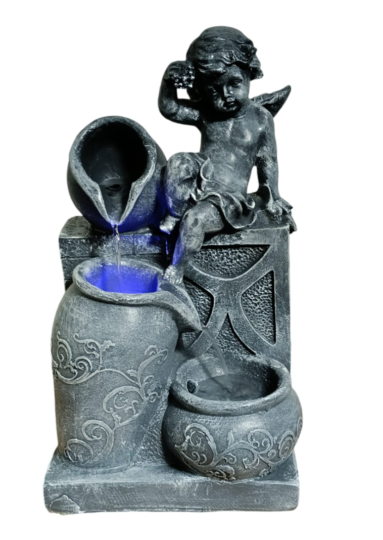 Fuente De Agua 3 Cantaros Angel Con Luz Led 36x19x16 Cm-1