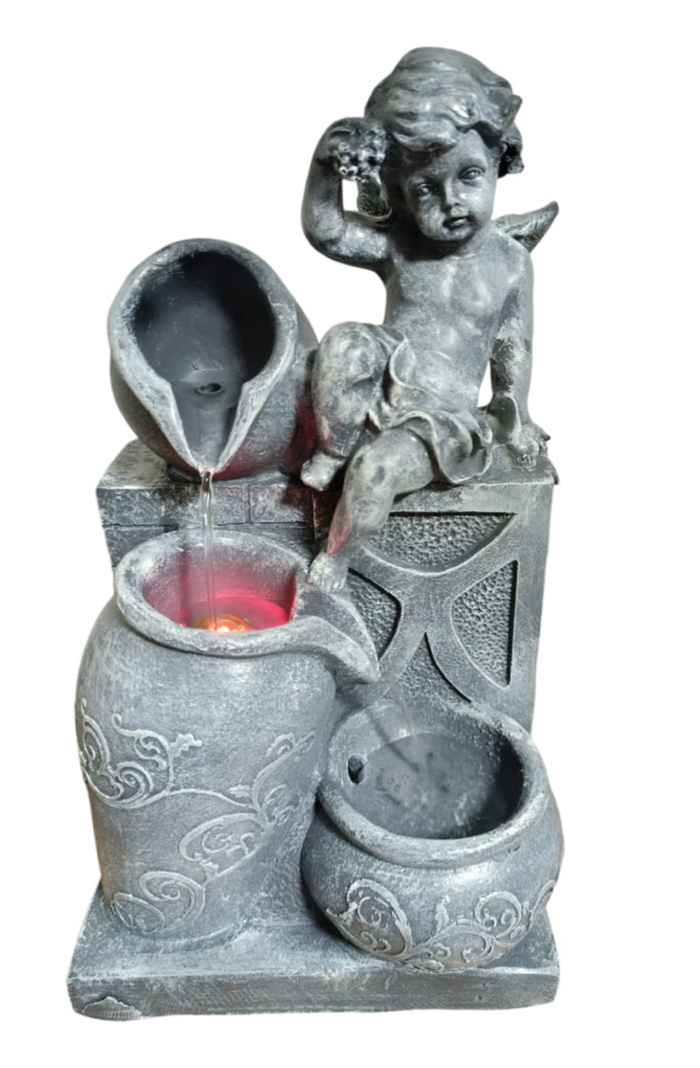 Fuente De Agua 3 Cantaros Angel Con Luz Led 36x19x16 Cm-5