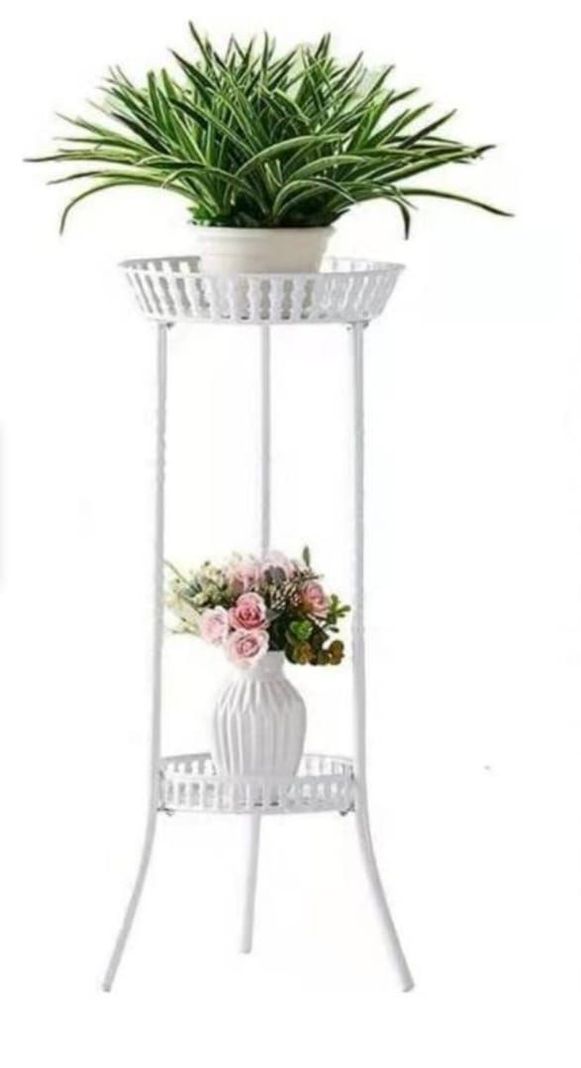 Pedestal Porta Macetas Metalico 2 Niveles Blanco.-1