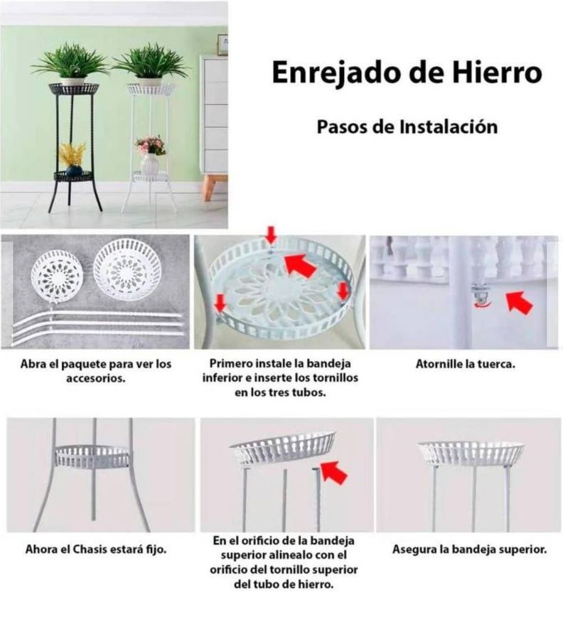 Pedestal Porta Macetas Metalico 2 Niveles Blanco.-5