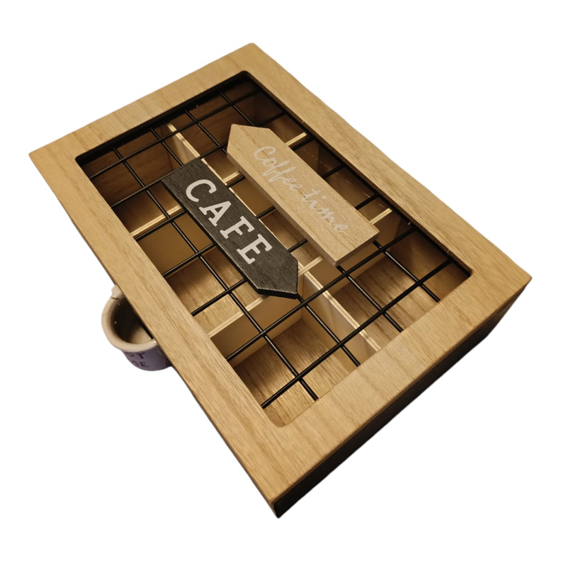 Caja Madera Para Bolsas De Te 6 Divisiones Diseño Coffe Time-0