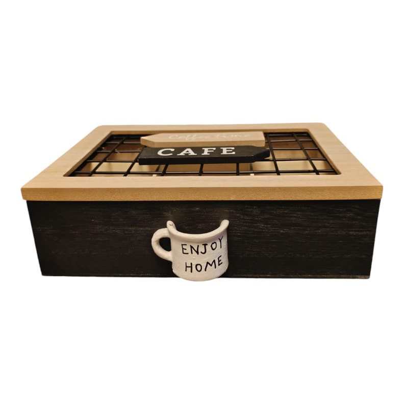 Caja Madera Para Bolsas De Te 6 Divisiones Diseño Coffe Time-1