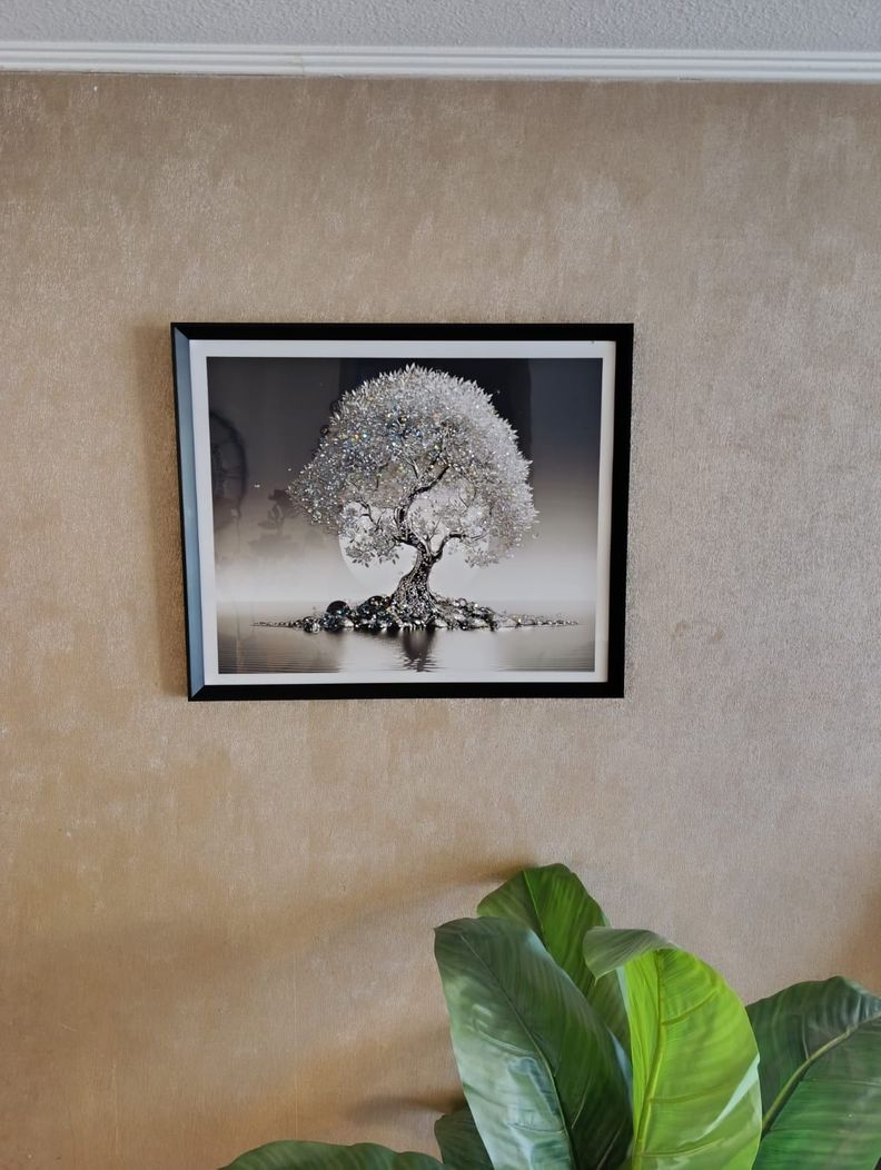 Cuadro Arbol Diamante, Pintura Diamante, Marco Negro 61x51cm-1