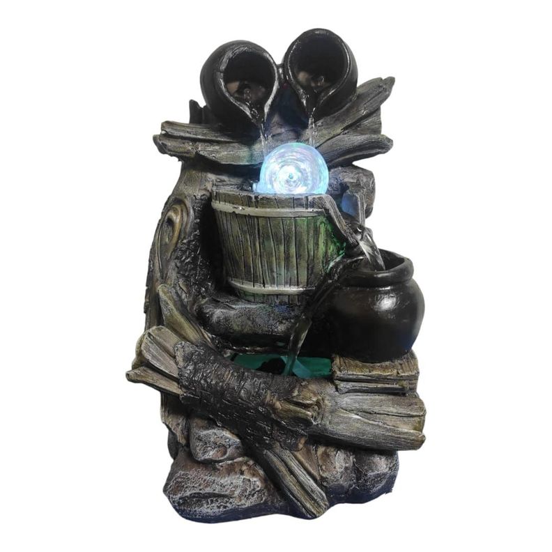 Fuente De Agua Diseño 3 Cantaros Con Luz Y Esfera, 35 Cm-0