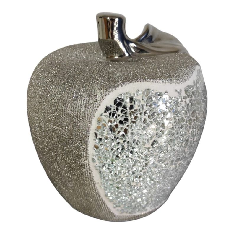 Figura Decorativa Manzana Espejada Platadeada-1