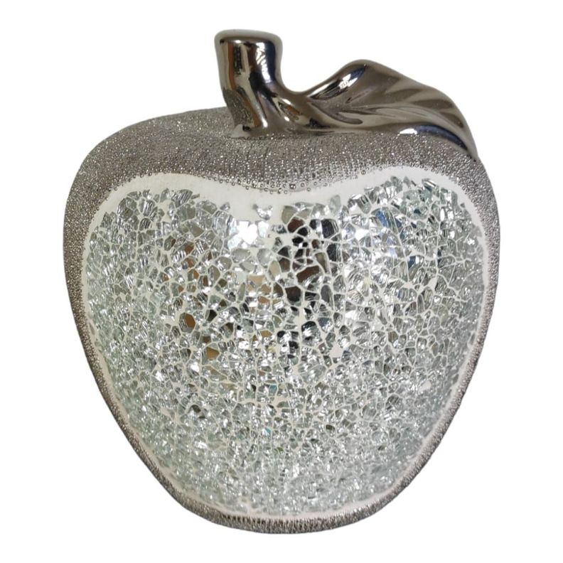 Figura Decorativa Manzana Espejada Platadeada-3