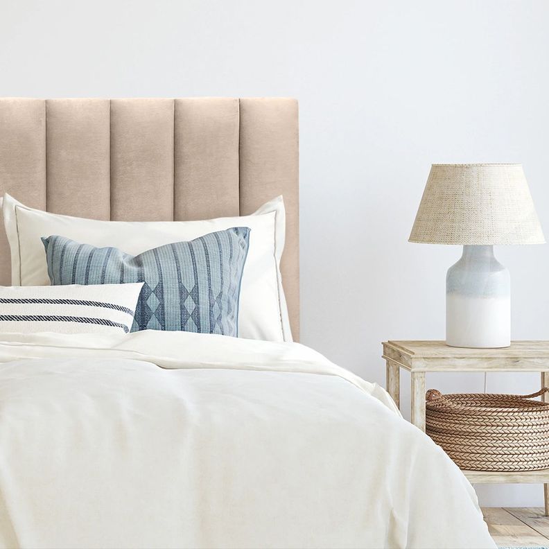Respaldo de Cama Tubular Vertical Felpa Beige 1,5 Plazas-0