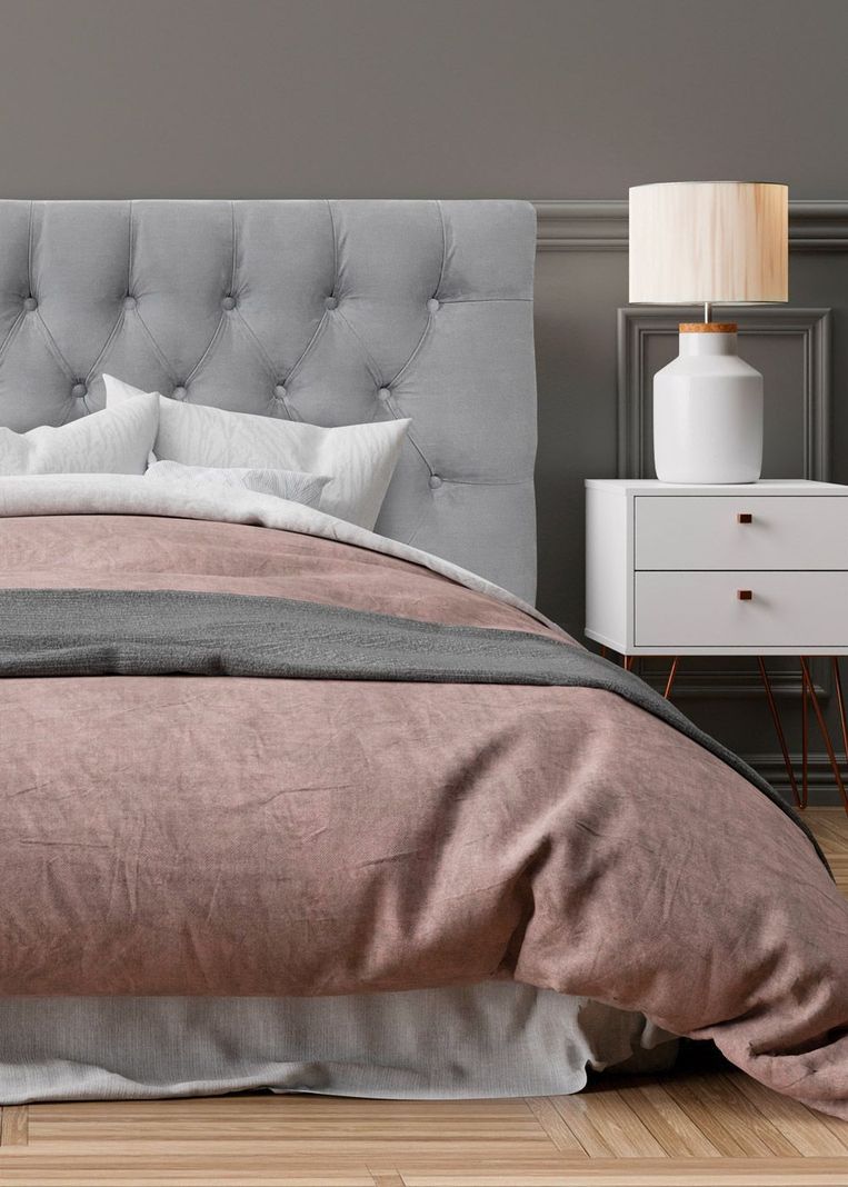 Respaldo de Cama Capitone Premium Felpa Gris Plata - Queen