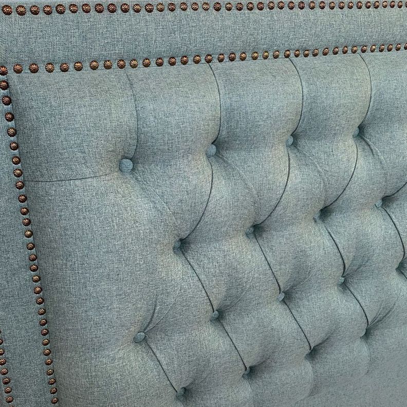Respaldo Capitoné Frame Doble Tachas Lino Verde Jeans - 1.5 Plazas-1