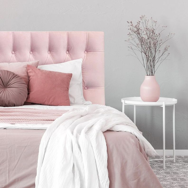 Respaldo de Cama Capitoné Premium Felpa Rosado Claro 2 Plazas-0