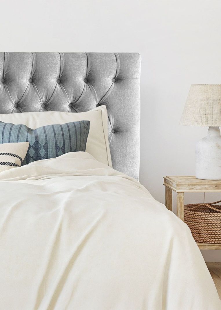 Respaldo de Cama Capitone Premium Lino Gris Plata - 1 Plaza