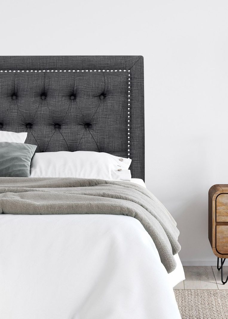 Respaldo de Cama Capitone Frame Tachas Lino Grafito - Queen