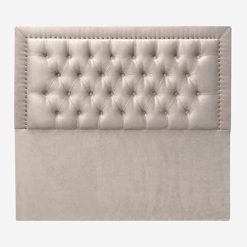 Respaldo de Cama Capitoné Frame Tachas Felpa Beige 2 Plazas-1