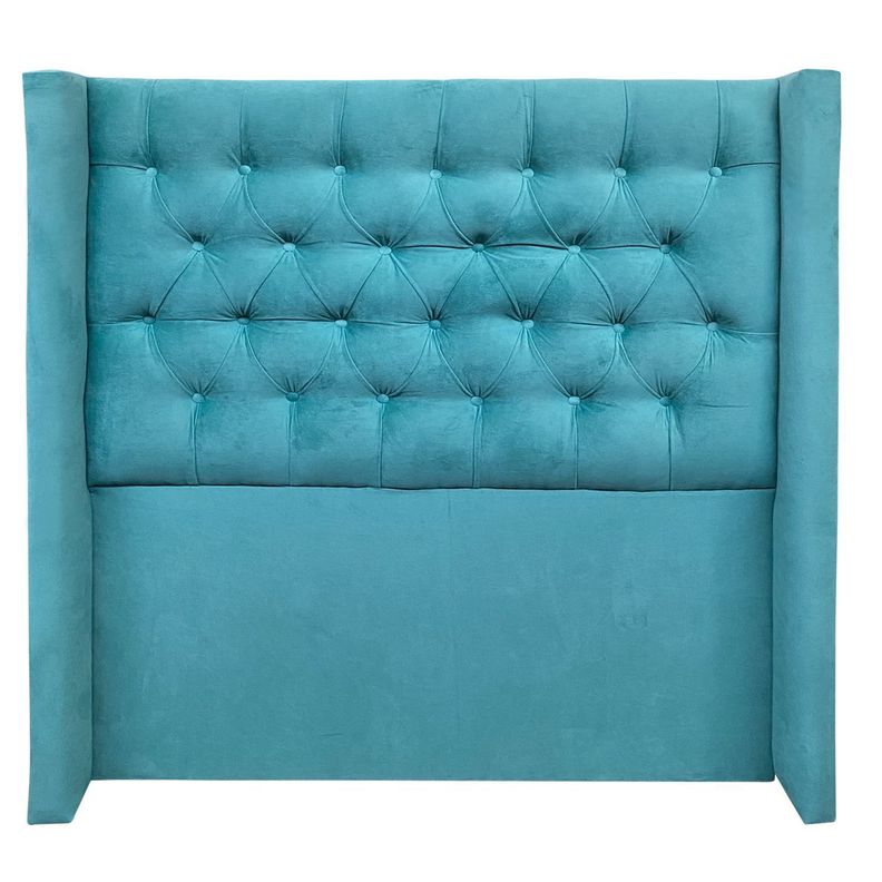 Respaldo Capitoné Wing Recto Felpa Turquesa - 1.5 Plazas-0
