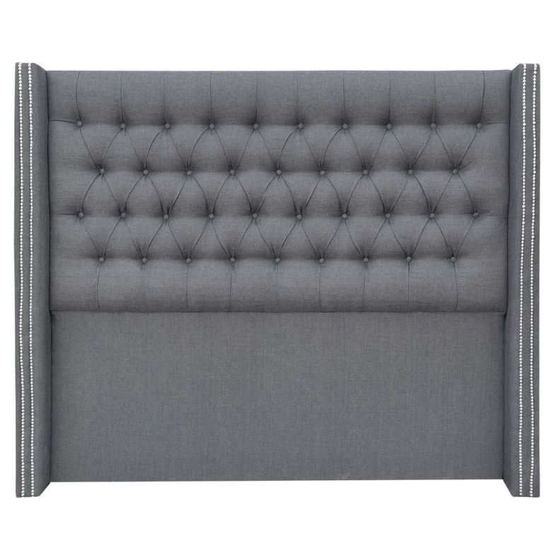 Respaldo Capitoné Wing Recto Tachas Lino Gris Plata- 2 Plazas-0