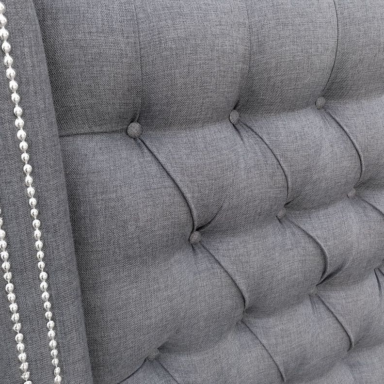Respaldo Capitoné Wing Recto Tachas Lino Gris Plata- 2 Plazas-1