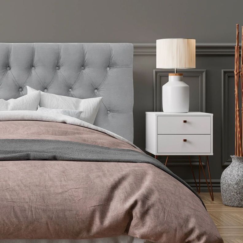 Respaldo de Cama Capitone Premium Felpa Gris Plata - 1 Plaza