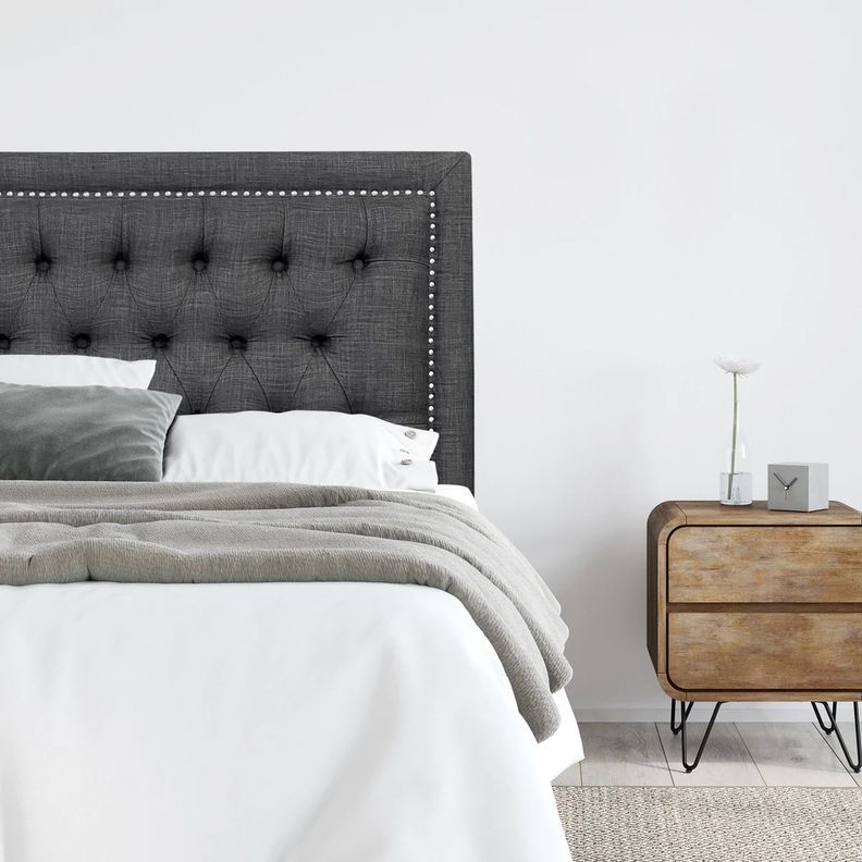 Respaldo de Cama Capitoné Frame Tachas Lino Grafito King-0