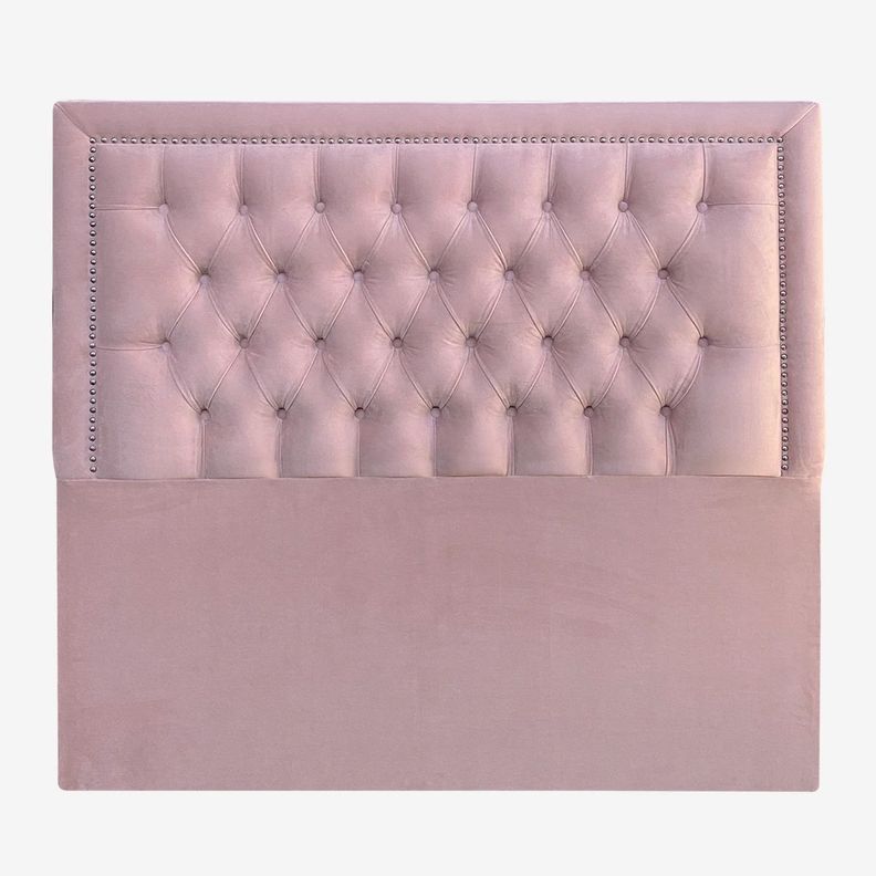 Respaldo de Cama Capitoné Frame Tachas Felpa Rosado Claro 1,5 Plazas-1