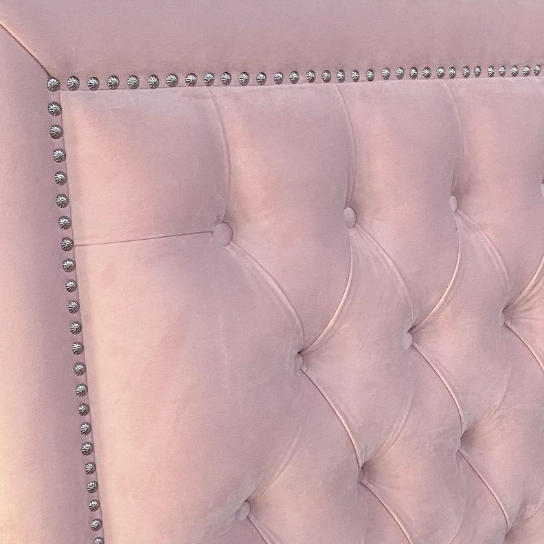 Respaldo de Cama Capitoné Frame Tachas Felpa Rosado Claro 1,5 Plazas-2
