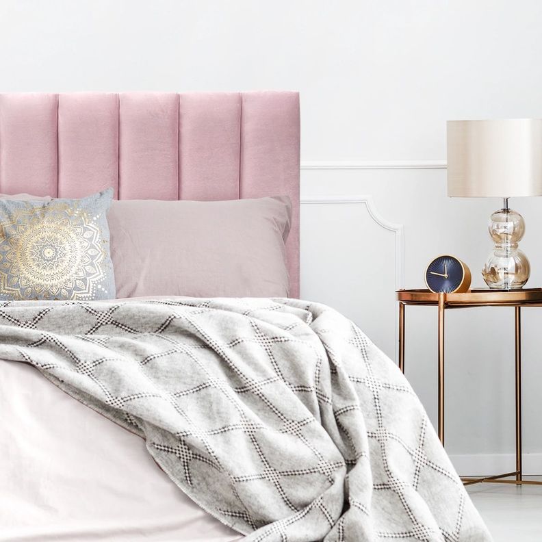 Respaldo de Cama Tubular Vertical Felpa Rosado Claro 1,5 Plazas-0
