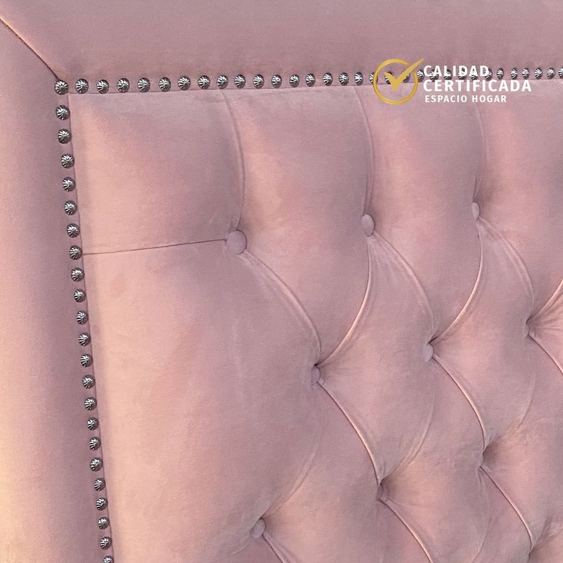 Respaldo Capitoné Frame Tachas Felpa Rosado Claro - 1.5 Plazas-2
