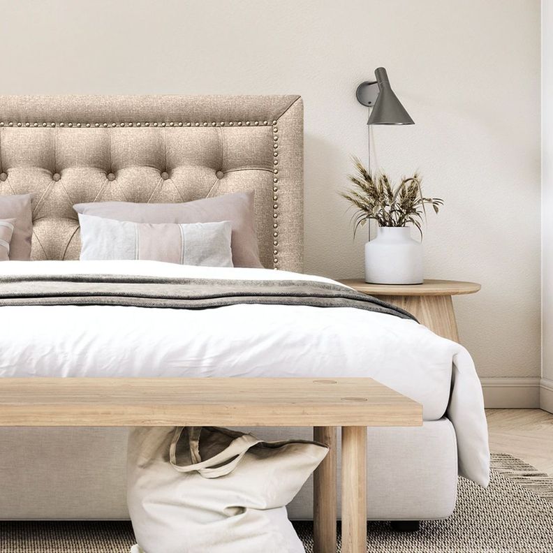 Respaldo de Cama Capitoné Frame Tachas Lino Beige King-0