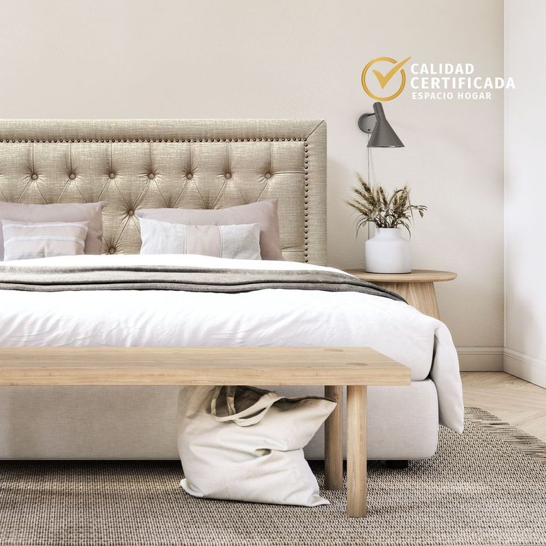Respaldo Capitoné Frame Tachas Lino Beige - 2 Plazas-1