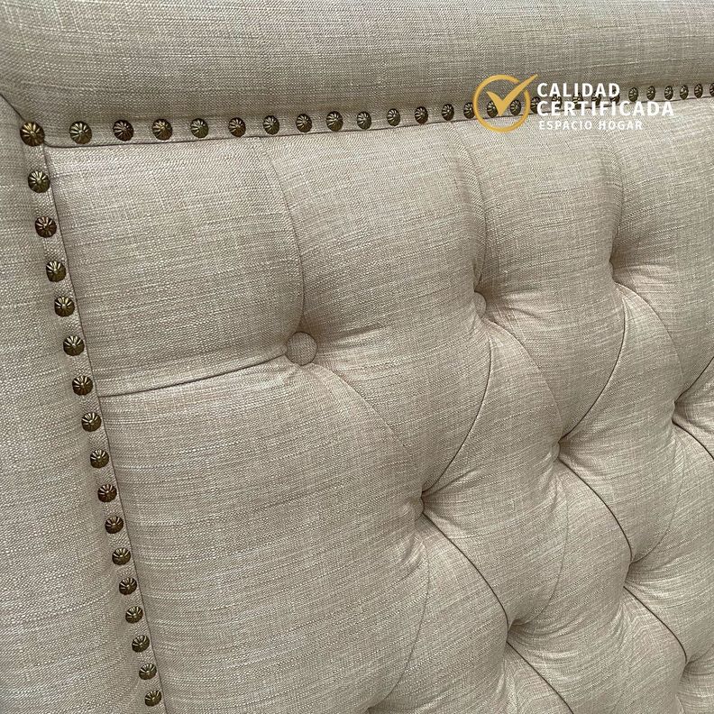 Respaldo Capitoné Frame Tachas Lino Beige - 2 Plazas-2