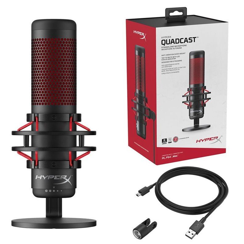 Microfono Gamer HyperX QuadCast (20.000Hz, Anti-Vibraciones, Negro