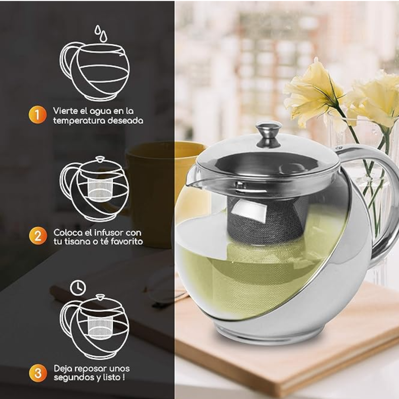 tetera acero inoxidable  tetera te tetera infusion vidrio 750ml-3