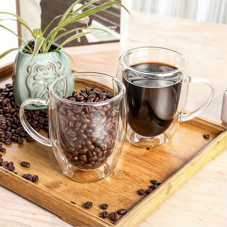 TAZAS DOBLE VIDRIO TAZA CAFE ESPRESSO TAZA DOBLE FONDO 300ML-4