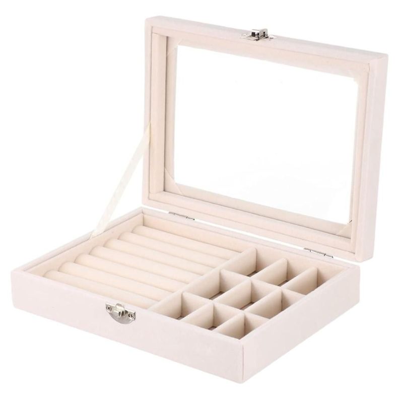 Joyero Exhibidor Organizador De Joyas Con Tapa Beige -0