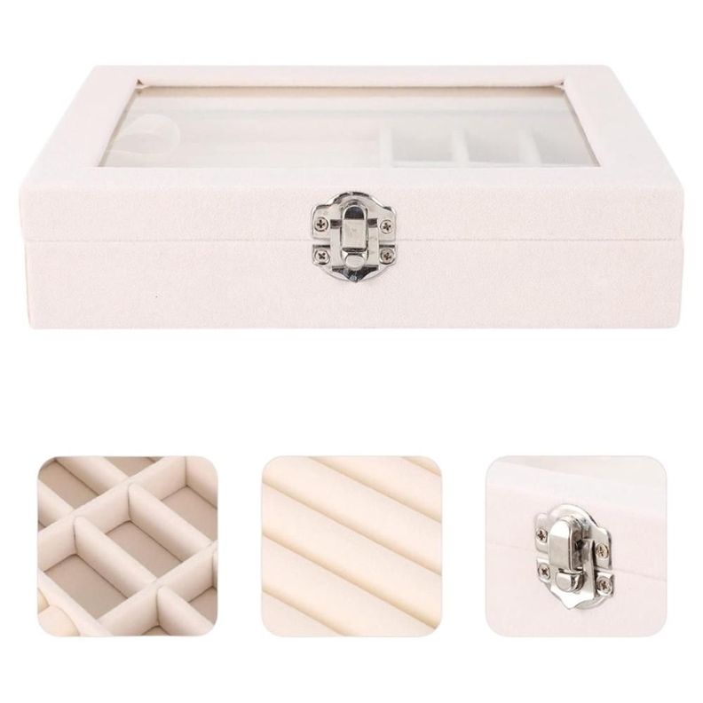 Joyero Exhibidor Organizador De Joyas Con Tapa Beige -1