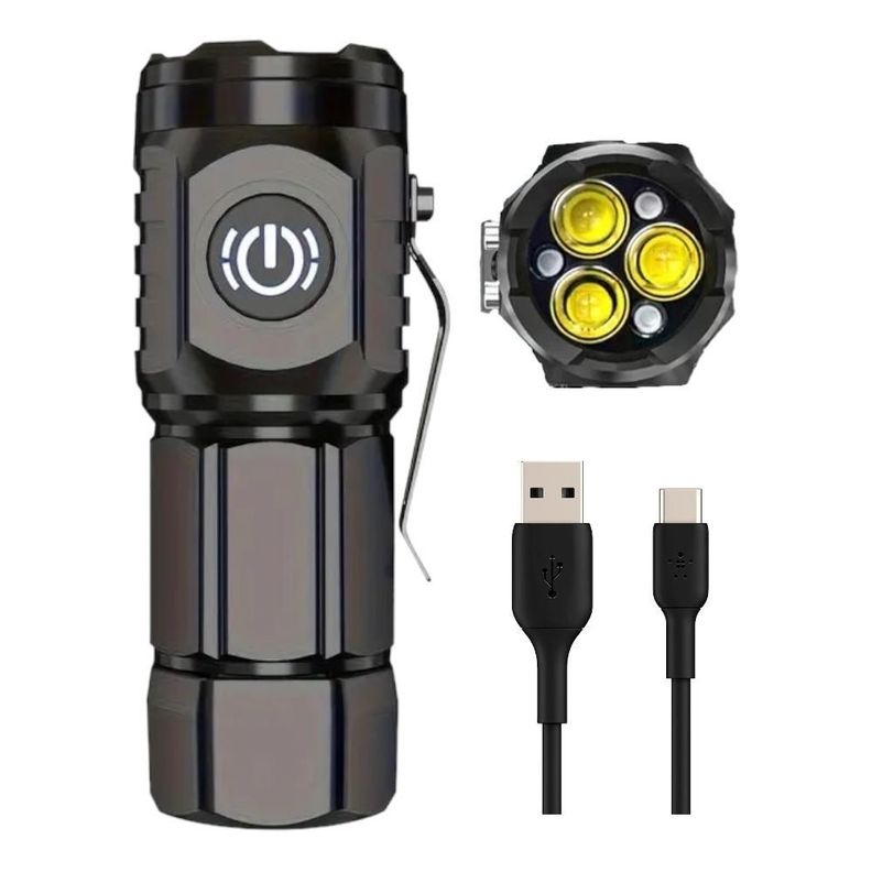Mini Linterna 3 LED Táctica Recargable Usb Gancho-0