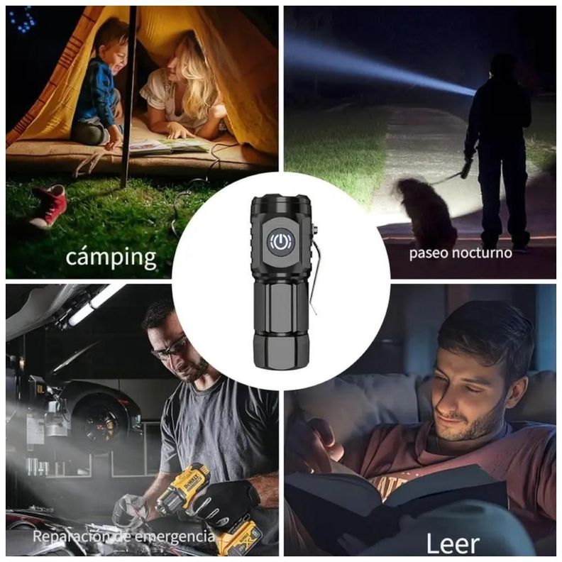 Mini Linterna 3 LED Táctica Recargable Usb Gancho-2